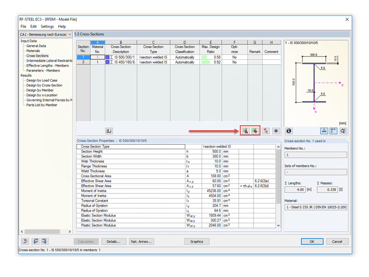 Fonction d'importation/exportation des sections dans RF-/STEEL EC3