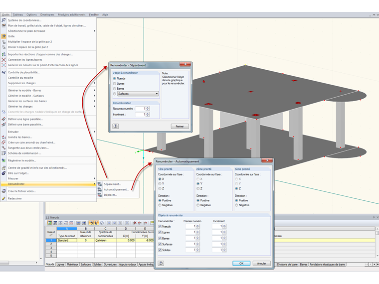 Renumérotation des éléments structurels