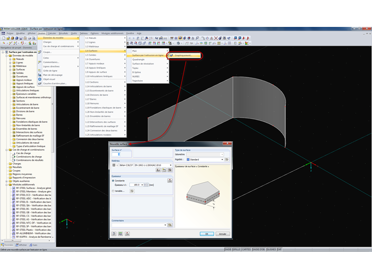 Extrude la ligne dans la surface