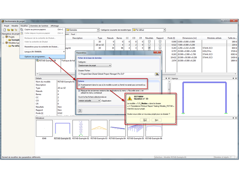 Avertissement concernant la liaison au projet