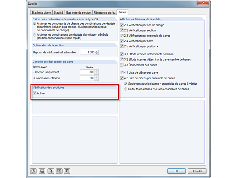 Activation de la vérification des soudures dans RF-/STEEL EC3