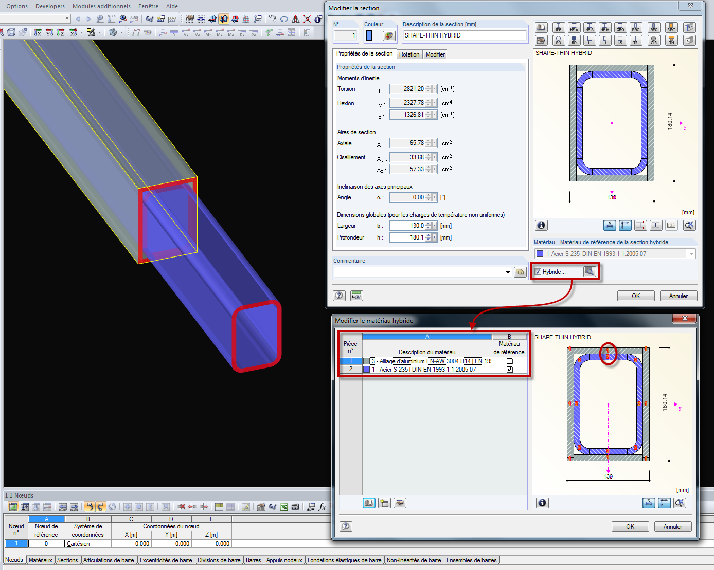 Section hybride dans SHAPE-THIN