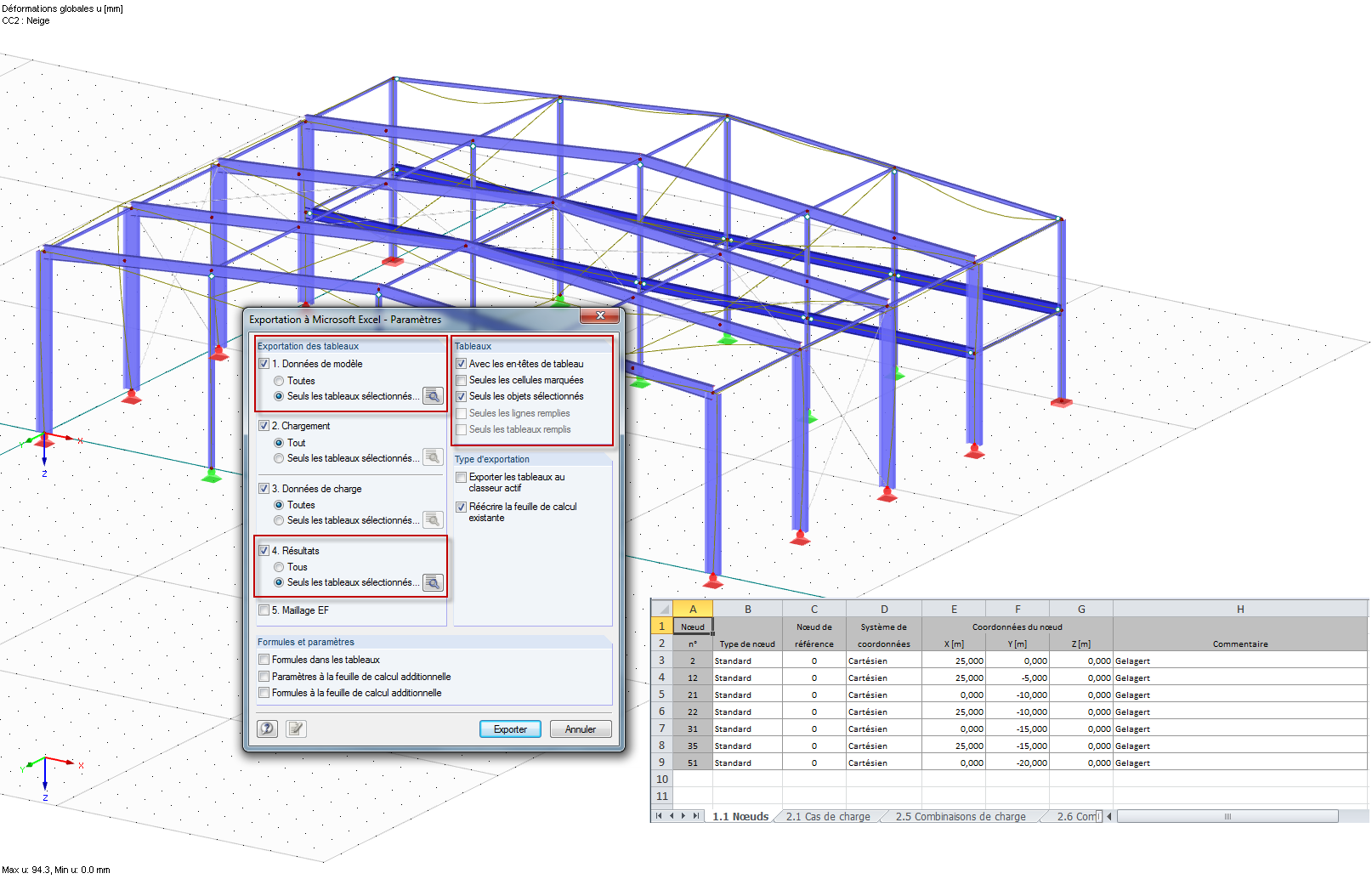 Export des résultats d'objets sélectionnés