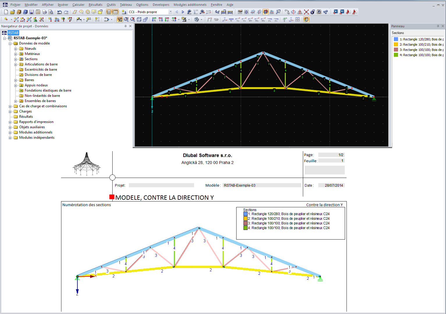 Panneau de couleurs des sections