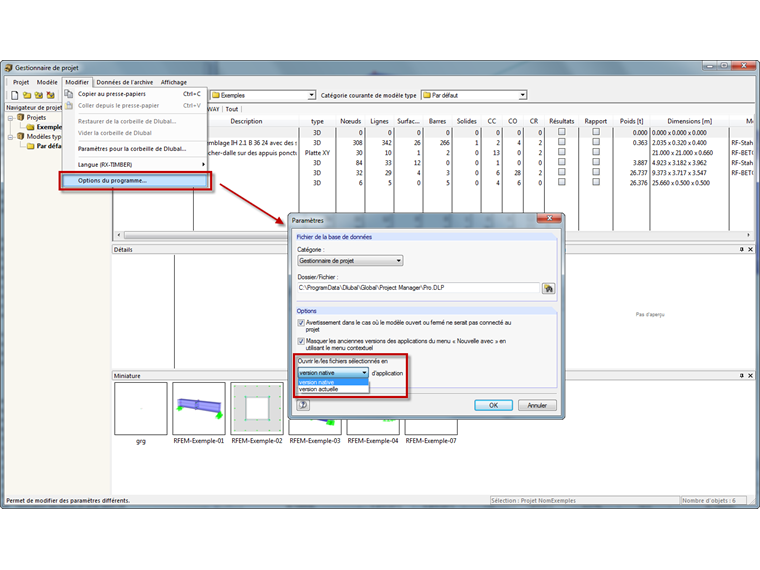Festlegung des Standardprogramms im Projektmanager