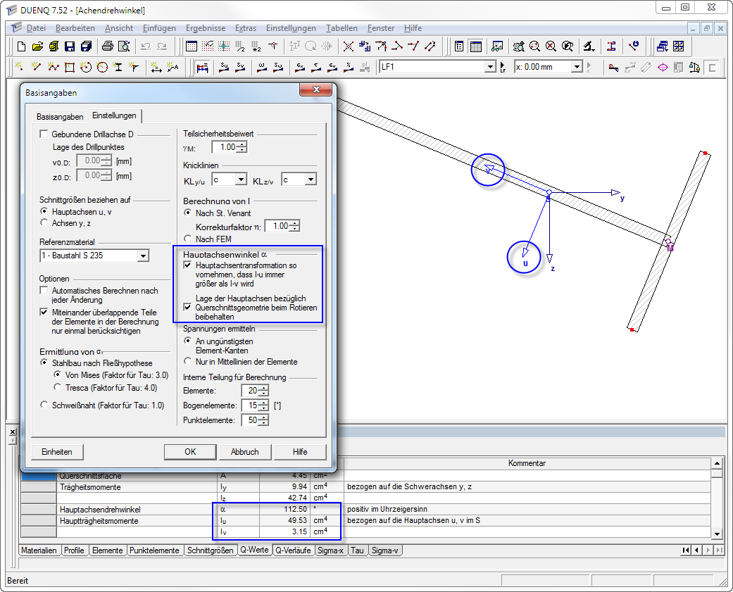 Section avec moments d'inertie « permutés »