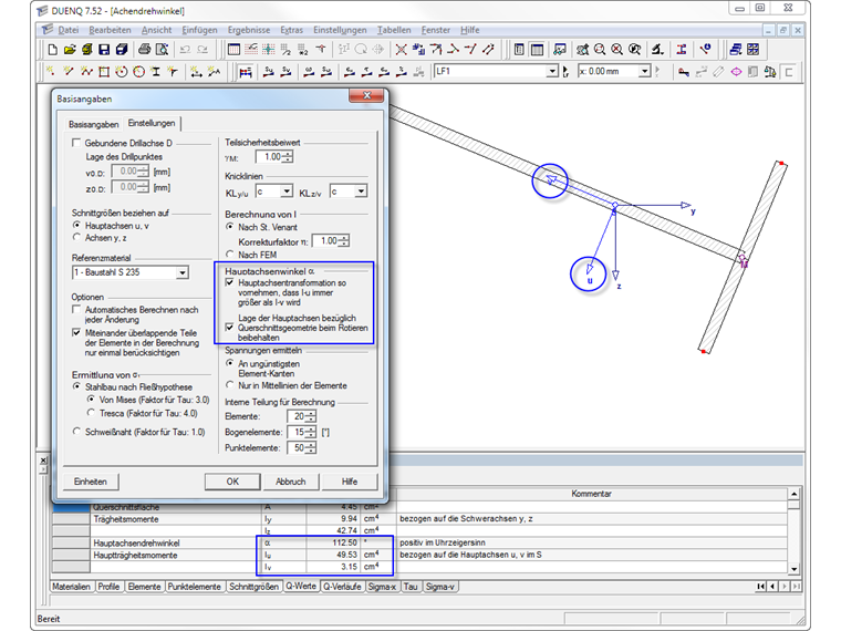 Section avec moments d'inertie « permutés »