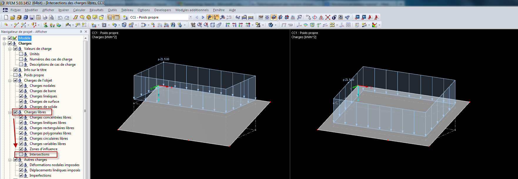 Affichage des intersections des charges libres
