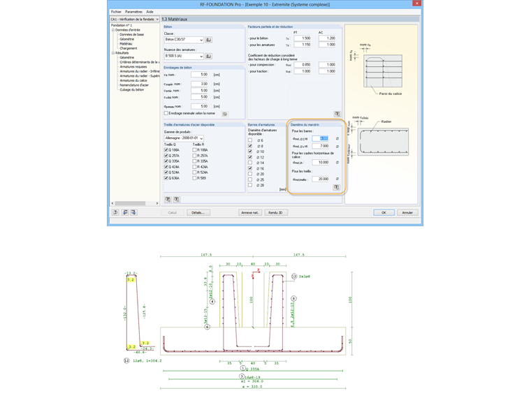 Définition du diamètre du mandrin pour l'armature de fondation