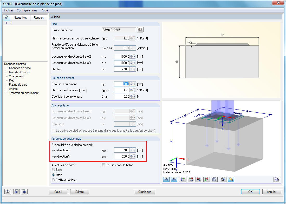 Exzentrizität der Fußplatte