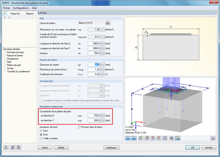 Exzentrizität der Fußplatte