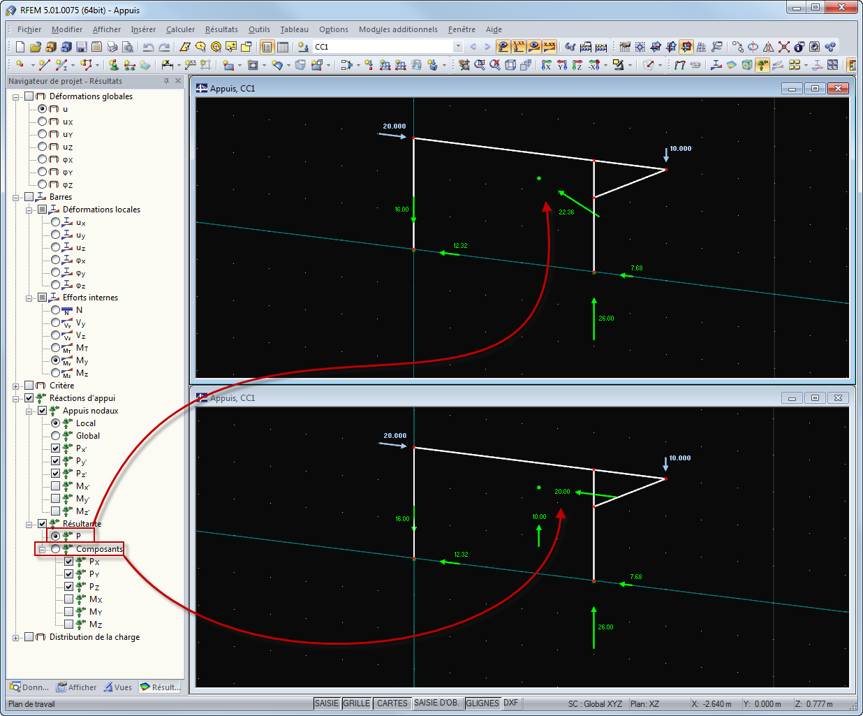 Force d'appui résultante