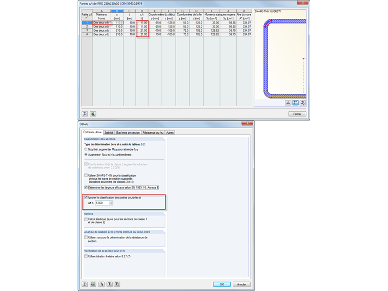 Section courbe de la section SHAPE-THIN