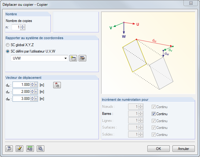 Déplacer et copier dans un système de coordonnées défini par l'utilisateur dans RFEM 5 et RSTAB 8