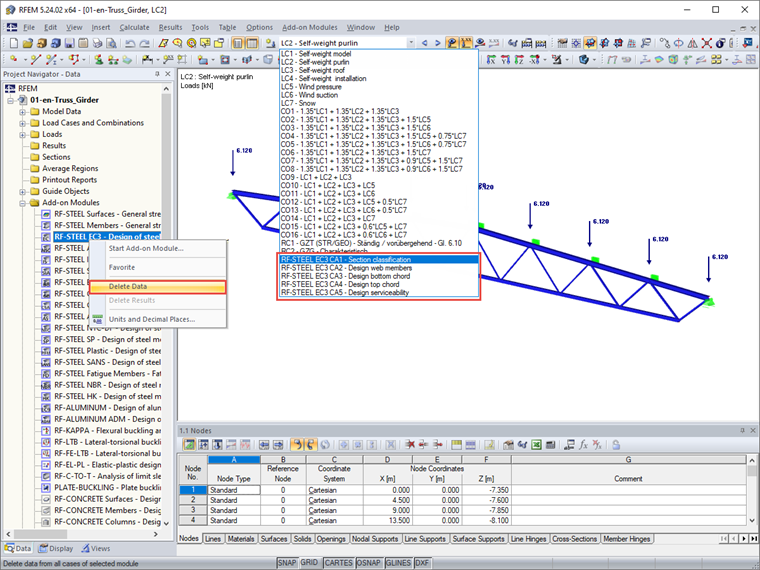 Suppression rapide des cas et résultats de module dans RSTAB 8 et RFEM 5