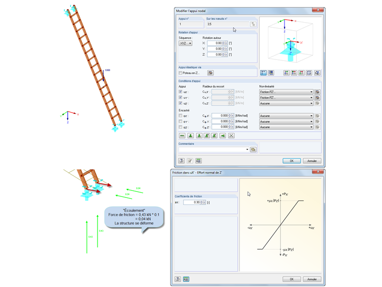 Définition de la non-linéarité des conditions d'appui aux appuis nodaux