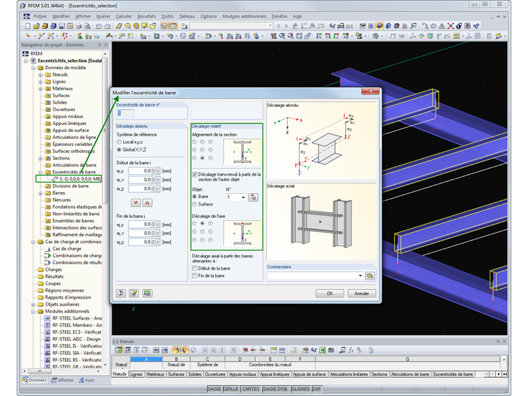 Définition des excentrements automatiques via la fonction «Sélectionner»