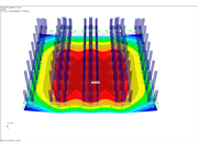 Radier avec charges des montants de rayonnage