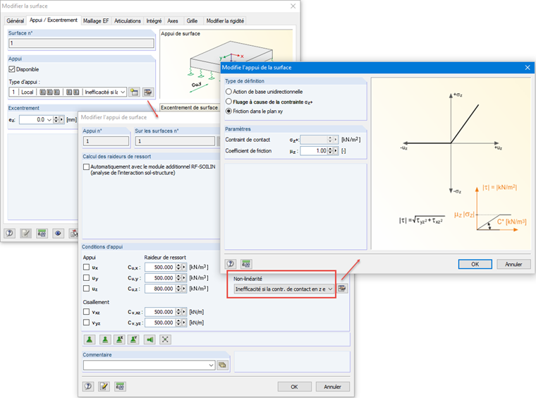 Définition du coefficient de friction dans les paramètres de la surface