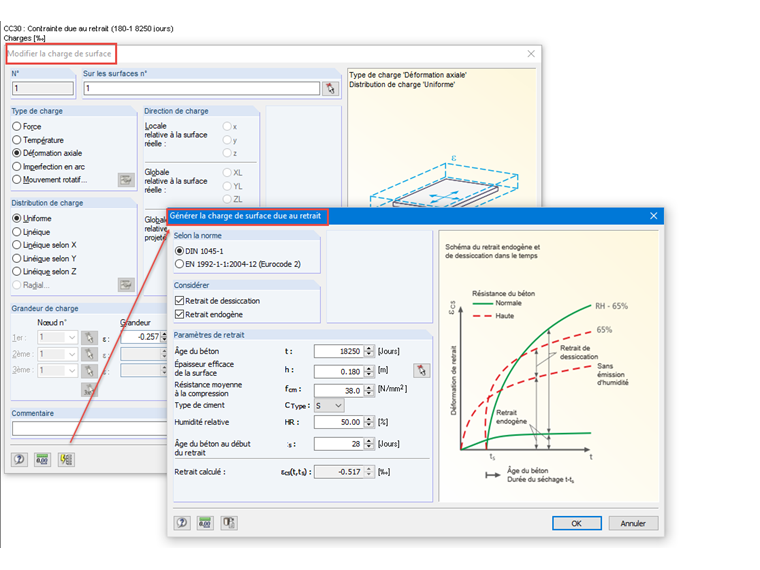 Générer la charge de surface due au retrait