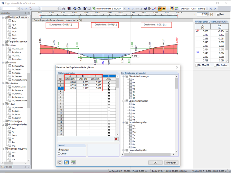 Afficher les ouvertures de fissure pour les fissures perpendiculaires à l’axe x