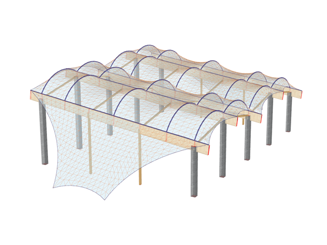 Halle avec une membrane en toiture