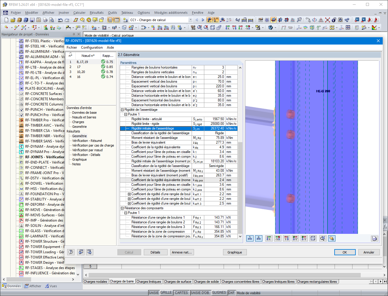 Calcul de la rigidité élastique initiale S,j,ini pour la connexion à la section IPE 240