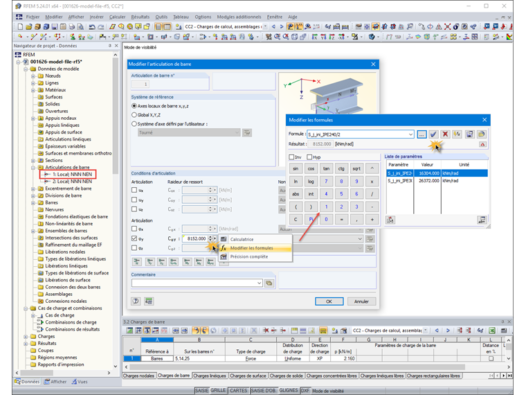 Attribution du paramètre "S_j_ini_IPE240" à l’articulation de barre 1