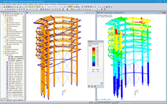 Modèle 3D et déformation de la tour d’observation dans RSTAB (© WIEHAG GmbH)