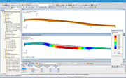 Modèle et premier mode propre de la passerelle piétons-cyclistes dans RFEM (© IB Miebach)