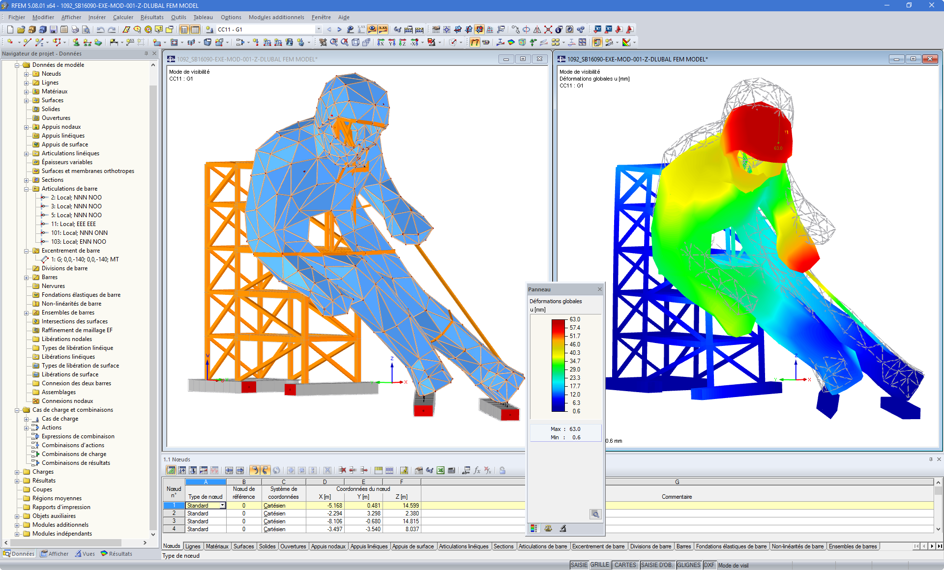 3D-Modell und Verformungsfigur des Edy in RFEM (© sblumer ZT GmbH)