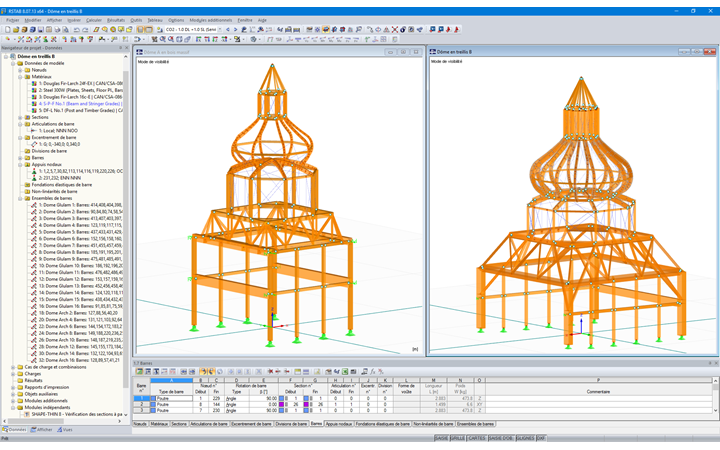Modèles en 3D dans RSTAB des deux plus grands dômes de l'église (© Moses Structural Engineers)