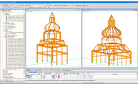 Modèles en 3D dans RSTAB des deux plus grands dômes de l'église (© Moses Structural Engineers)