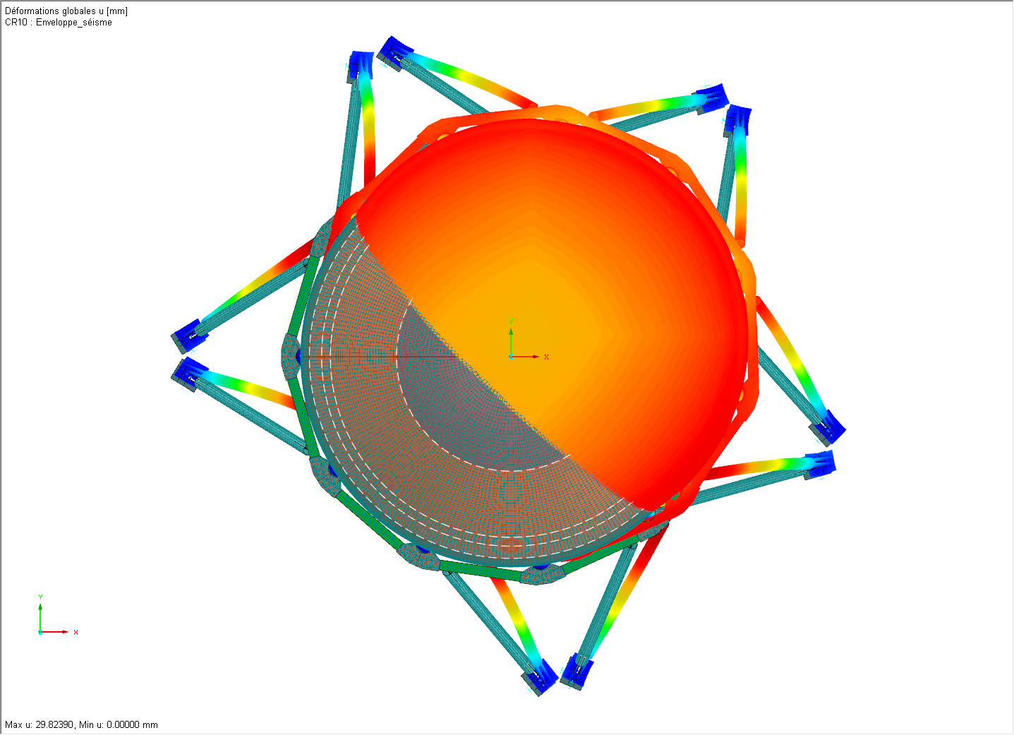 Draufsicht der seismischen Deformation in RFEM