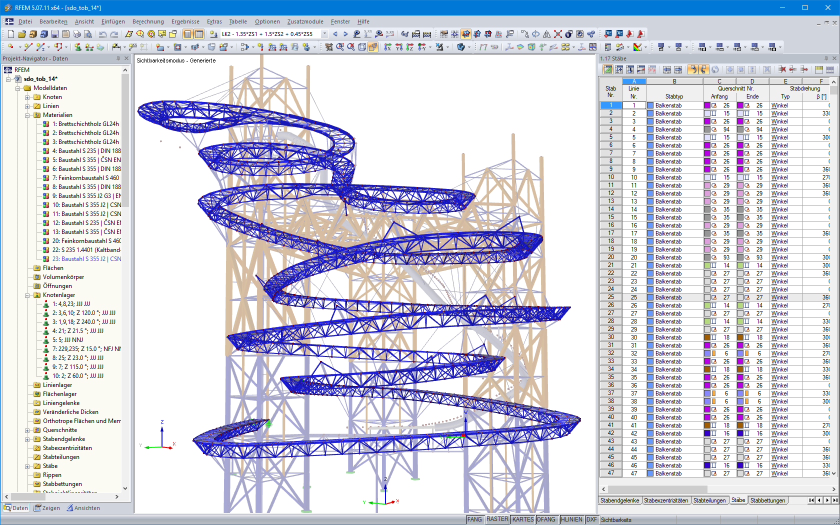 Structure en treillis métallique de la passerelle dans RFEM