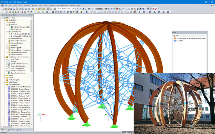 3D-Modell und Foto vom Seilspielgerät „Globe“ (© Screenshot: Dipl.-Des. Heinz Bornemann, Bad Bentheim / © Bild: Berliner Seilfabrik)