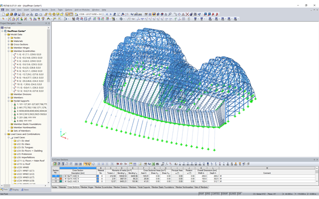 Modèle 3D de la structure en acier de l'atrium dans RSTAB (©www.novumstructures.com)