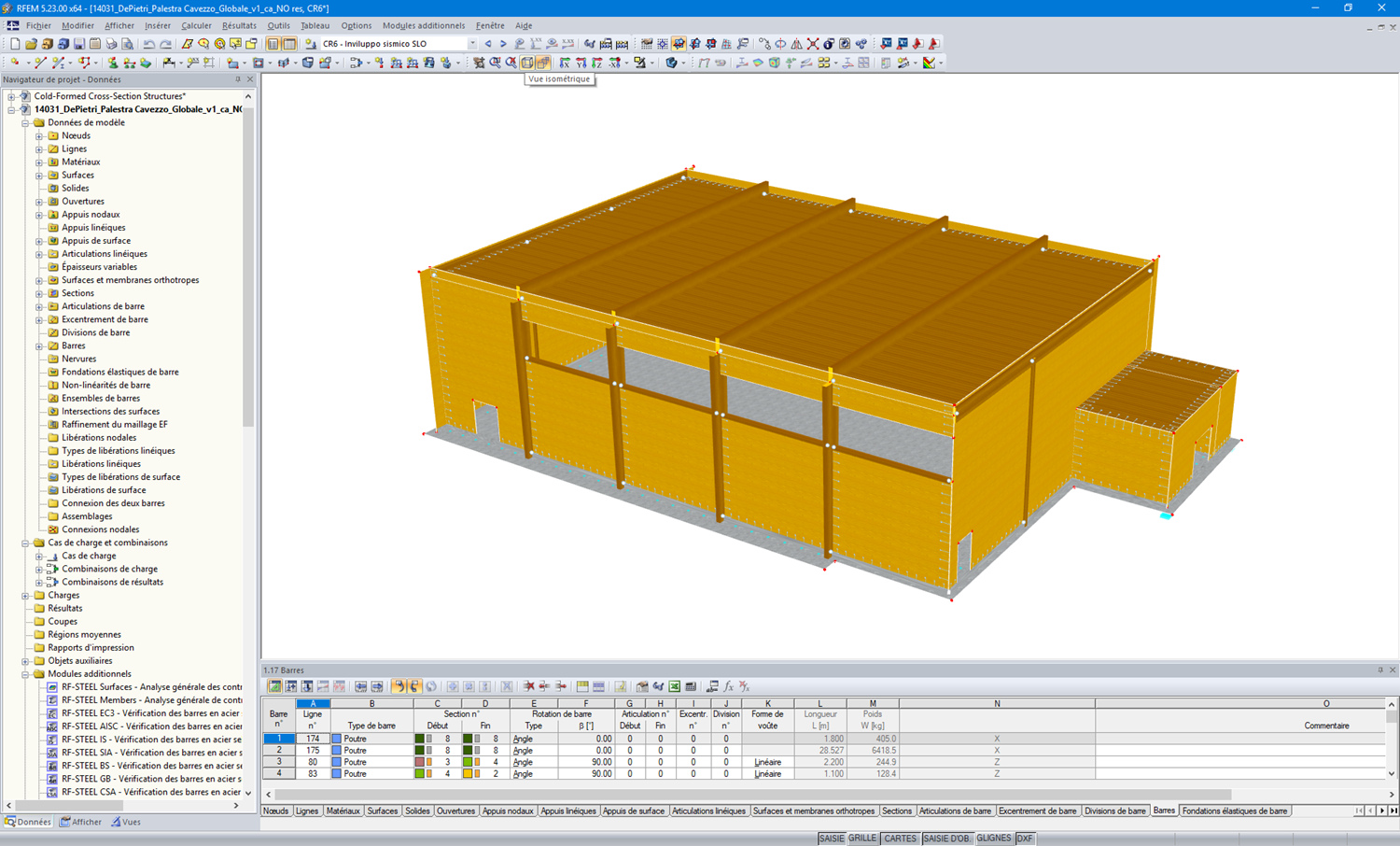 Modèle 3D du gymnase dans RFEM (© Studio Ergodomus)