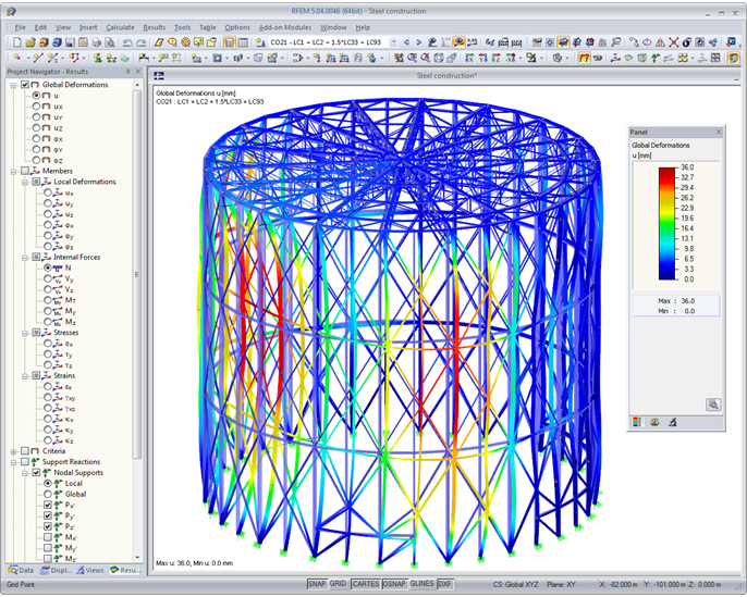 Modèle 3D dans RFEM avec les déformations (© Knapp)