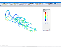 Efforts normaux affichés après la vérification à la fatigue selon GB 50017 (1 kN = 1%) sur le modèle 3D dans RSTAB (© Maurer Söhne)