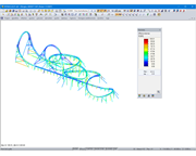 Efforts normaux affichés après la vérification à la fatigue selon GB 50017 (1 kN = 1%) sur le modèle 3D dans RSTAB (© Maurer Söhne)