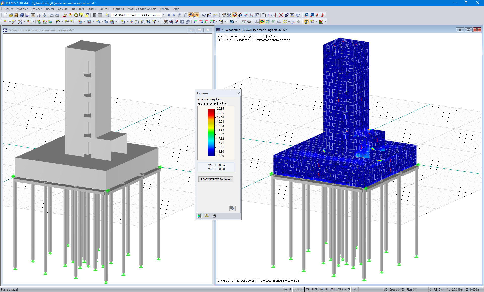 Modèle de la structure en béton armé et résultats (© Isenmann Ingenieure)