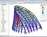 Statisches Modell mit Verformungsbild einer Turmspitze in RFEM (© Werner Sobek Stuttgart)