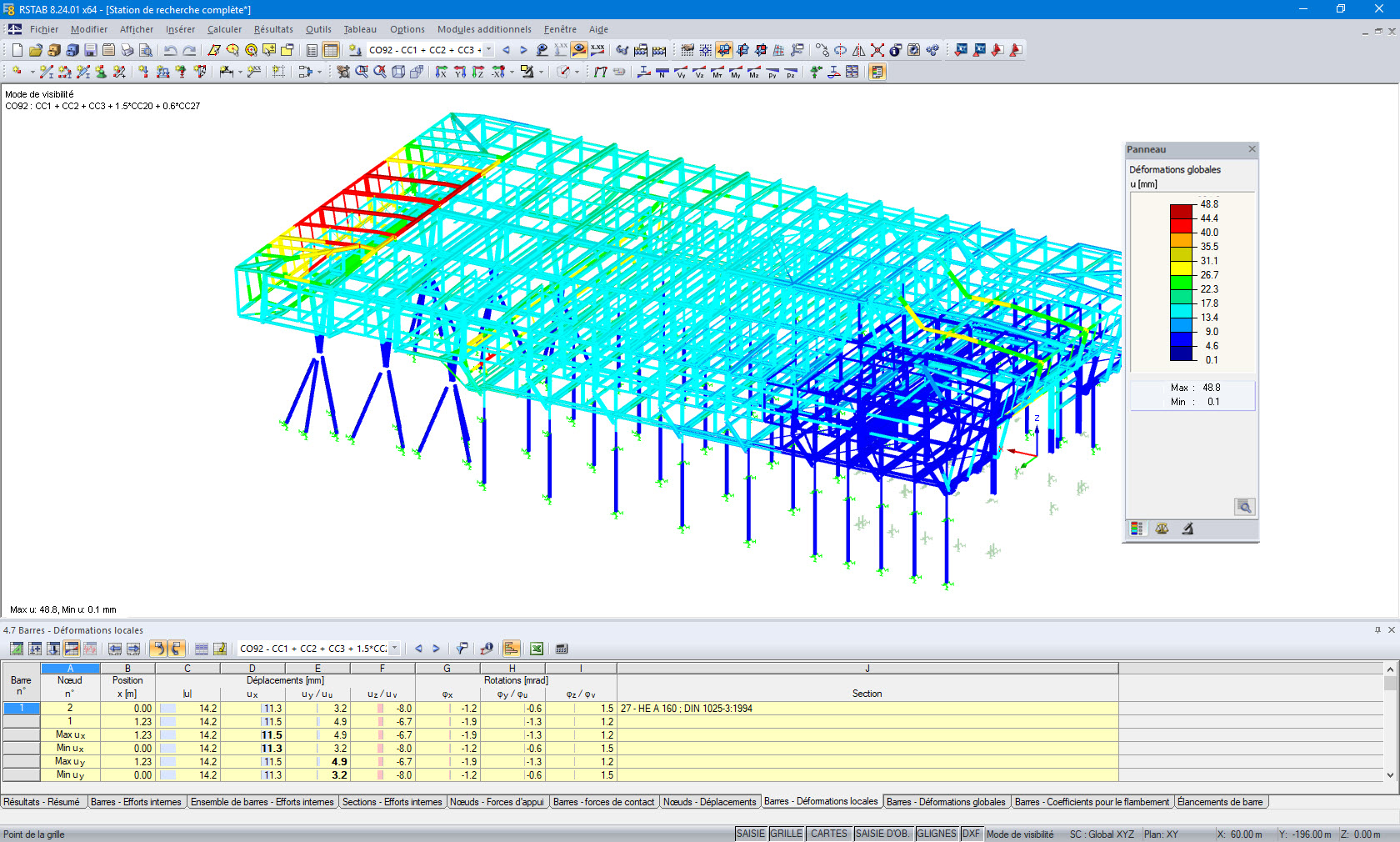 Modèle de la station de recherche avec déformations dans RSTAB (© KSF)