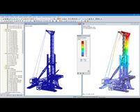 Modèle de l'installation de forage profond avec et sans déformations dans RSTAB (© IB H.-U. Möller)