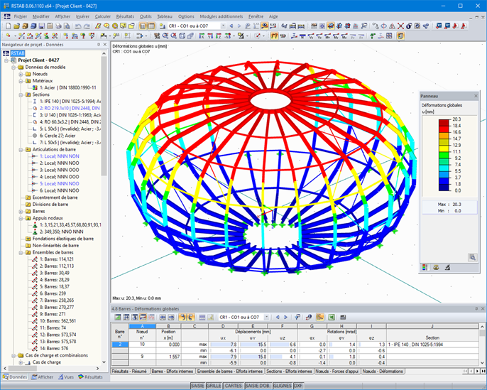 Déformation d'une construction en toiture dans RSTAB (© Uhrmacher)