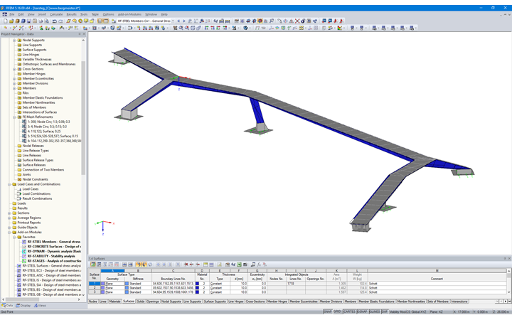 Modèle en 3D de la structure porteuse du pont Isarsteg dans RFEM (© Bergmeister Ingenieure GmbH)
