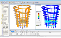3D-Modell und Knickfigur des Aussichtsturmes in RSTAB (© WIEHAG GmbH)