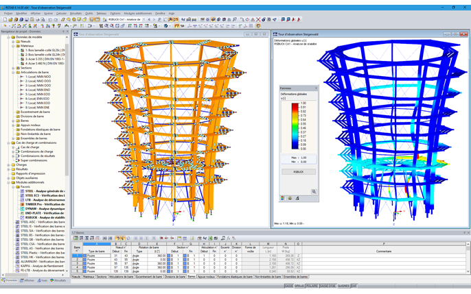 3D-Modell und Knickfigur des Aussichtsturmes in RSTAB (© WIEHAG GmbH)