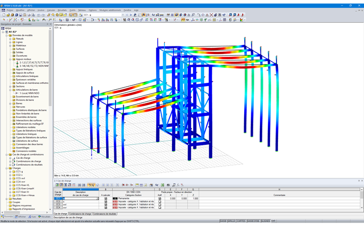 Modèle 3D de la structure à effet Hall avec les déformations visualisées dans RFEM (© pbr)